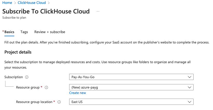 Форма регистрации ClickHouse Cloud